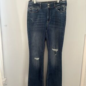 182J Stylish Distressed Blue Flare Jeans